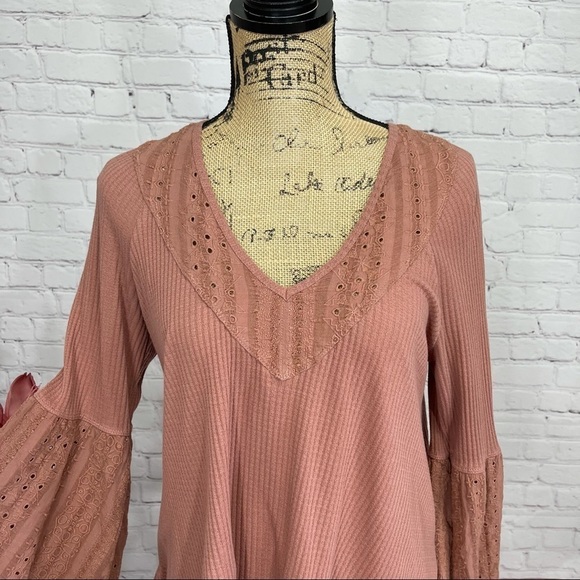 Free People Flowy Crochet Bell Sleeve Boho Tunic - Picture 9 of 16